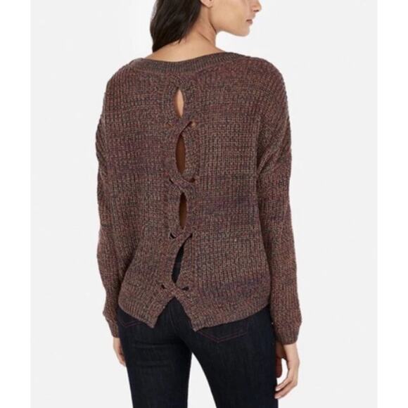 Express Multicolor Marled Open-Back Cable Knit Sweater Women’s Medium - Picture 8 of 8